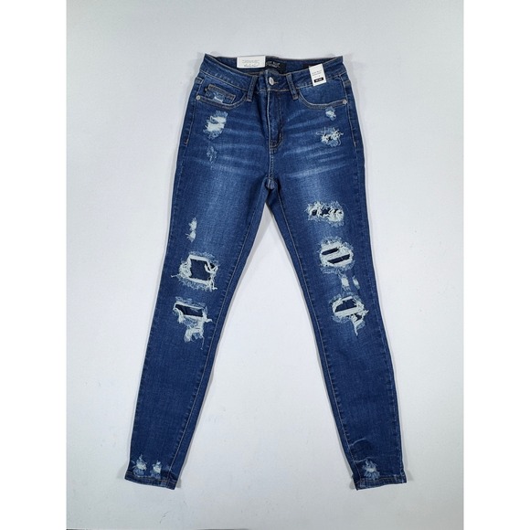 Judy Blue Mid Rise Skinny Fit Distressed Ripped Blue Jeans‎ Womens Size 3/26 NWT - Picture 2 of 11